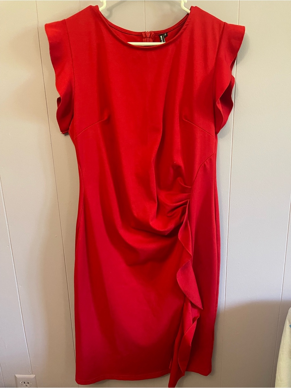 Miusol Red Ruffle-Trim Midi Dress